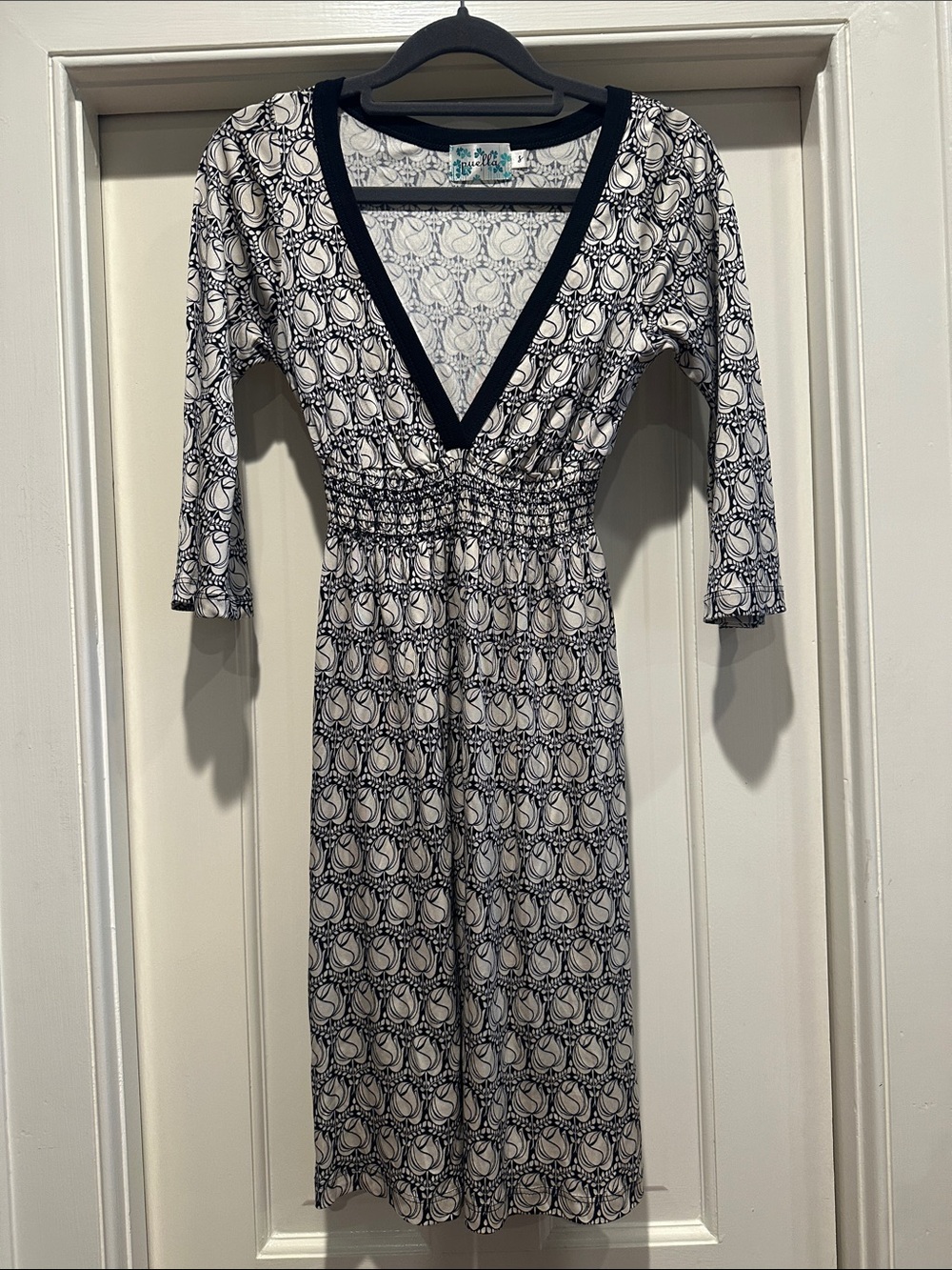 Women’s Puella Black and White V-Neck Printed Midi Dress